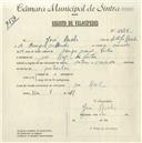 Registo de velocípede de marca Artur e Valadas, com o nº 5384, em nome de José Rocha, morador em Ral.