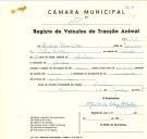 Registo de um veiculo de duas rodas tirado por um ou dois animais de espécie asinina destinado a transporte de mercadorias em nome de Alfredo da Silva Vistas, morador em Morelena.