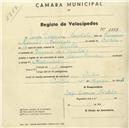 Registo de velocípede com o nº 1577, em nome de Jorge Correia Bordalo, morador em Várzea de Sintra.