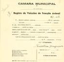 Registo de um veiculo de duas rodas tirado por dois animais de espécie cavalar destinado a transporte de mercadorias em nome de Manuel António Adriano, morador em Aruil de Baixo.