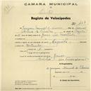 Registo de velocípede de marca Haguida, com o nº 467, em nome de Joaquim Manuel de Oliveira, morador em Janas.