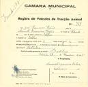 Registo de um veiculo de duas rodas tirado por dois animais de espécie bovina destinado a transporte de mercadorias em nome de José Francisco Feijão, morador em Bolelas.