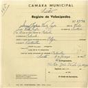 Registo de velocípede de marca Olga, com o nº 2896, em nome de Manuel Joaquim Vida Larga, morador em Cabrela.