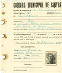 Registo de matricula de cocheiro profissional em nome de Manuel Ricardo, morador em Belas, com o nº de inscrição 929.