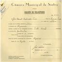 Registo de velocípede com o nº 5922, em nome de José Manuel Machado Nunes, morador em Algueirão.
