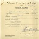 Registo de velocípede com o nº 6182, em nome de Elisiário António dos Santos, morador em Negrais.