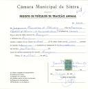 Registo de um veiculo de duas rodas tirado por um animal de espécie asinina destinado a transporte de mercadorias em nome de Joaquim Francisco de Oliveira, morador na Pernigem.