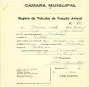 Registo de um veiculo de duas rodas tirado por um animal de espécie cavalar destinado a transporte de mercadorias em nome de Francis Cook , morador em Inglaterra.