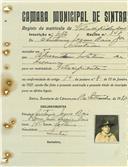 Registo de matricula de velocipedista em nome de António Jesus Raio Júnior, morador em Sintra, com o nº de inscrição 1052.