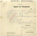 Registo de velocípede de marca The Best Cycle, com o nº 871, em nome de Horácio de Jesus, morador em Cacém de Cima.