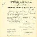 Registo de um veiculo de duas rodas tirado por dois animais de espécie bovina destinado a transporte de mercadorias em nome de Eduardo Duarte Matias, morador em Campo Raso.