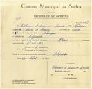 Registo de velocípede de marca Pires, com o nº 10039, em nome de Feliciano de Assunção Arruda, morador em Algueirão.