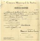 Registo de velocípede de marca Pombal, com o nº 6608, em nome de Eduardo António Pereira, morador em Ribeira de Sintra.