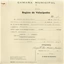Registo de velocípede de marca Raleigh, com o nº 11, em nome de Augusto das Neves Júnior, morador em Tojeira.