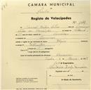 Registo de velocípede de marca Elgin, com o nº 1044, em nome de Manuel Baleia Leitão, morador em Lameiras.