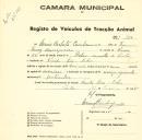 Registo de um veiculo de duas rodas tirado por um animal de espécie asinina destinado a transporte de mercadorias em nome de Maria Carlota Cambournac, moradora na Venda Seca em Belas.