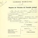 Registo de um veiculo de duas rodas tirado por dois animais de espécie asinina destinado a transporte de mercadorias em nome de José Duarte Cavaleira, morador em Morelena.