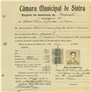 Registo de matricula de velocipedista em nome de António Simões de Carvalho, morador no Cacém, com o nº de inscrição 711.