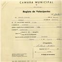Registo de velocípede de marca Deka, com o nº 2095, em nome de António Antunes, morador em Assafora.