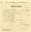 Registo de velocípede com o nº 7087, em nome de António Domingos, morador em Bombacias, Terrugem.