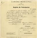 Registo de velocípede de marca Champion, com o nº 2262, em nome de Alfredo dos Santos Nery, morador em Eugaria.