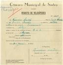 Registo de velocípede de marca R.L.S., com o nº 6862, em nome de Francisco Martins, morador em Sabugo.