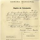 Registo de velocípede de marca Olympique, com o nº 981, em nome de Domingos Simões Parcelas, morador em Peroleite.