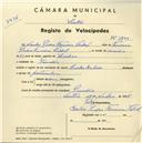 Registo de velocípede de marca Helios, com o nº 3744, em nome de Carlos Pedro Ferreira Vidal, morador em Pendão.
