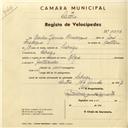 Registo de velocípede de marca Olga, com o nº 3054, em nome de Carlos Gomes Fradique, morador em Sabugo.