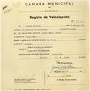Registo de velocípede de marca N.S.U., com o nº 2562, em nome de Albano Ricardo, morador em Venda Seca.