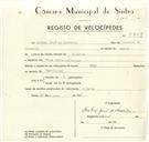 Registo de velocípede de marca Deka, com o nº 9359, em nome de Aníbal José de Oliveira, morador em D. Maria.