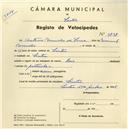 Registo de velocípede de marca Raio, com o nº 3737, em nome de António Mendes de Sousa, morador em Sintra.