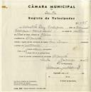 Registo de velocípede de marca Toman, com o nº 5125, em nome de Sebastião Peres Rodrigues, morador em Algueirão.