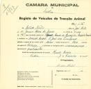 Registo de um veiculo de duas rodas tirado por dois animais de espécie bovina destinado a transporte de mercadorias em nome de Artur Neto, morador em Monte Arroio.
