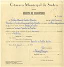 Registo de velocípede com o nº 7444, em nome de Vítor Manuel Fanha Silvestre, morador em Queluz.