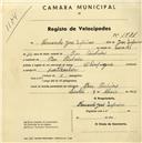 Registo de velocípede de marca Olympique, com o nº 1731, em nome de Fernando José Zeferino, morador em Pero Pinheiro.