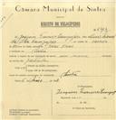 Registo de velocípede com o nº 6412, em nome de Joaquim Francisco Caranguejeiro, morador em Sintra.