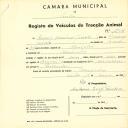 Registo de um veiculo de duas rodas tirado por dois animais de espécie asinina destinado a transporte de mercadorias em nome de Manuel Domingos Jacinto, morador em Alvarinhos.