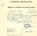 Registo de um veiculo de quatro rodas tirado por um animal de espécie cavalar destinado a transporte de mercadorias em nome de Mário Luís de Sousa, morador na Quinta do Pombal.