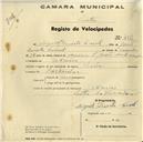 Registo de velocípede de marca Vilar, com o nº 496, em nome de Miguel Duarte Casal, morador em Areias.