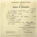 Registo de velocípede de marca Champion, com o nº 2717, em nome de Maria Leonor de Moura Ferreira, moradora em Sintra.
