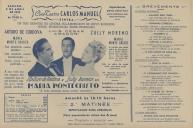 Programa do filme "Maria Montecristo" com a participação de Arturo de Cordova, Luis Cesar Amadori, Zully Moreno.