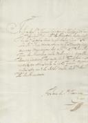 Recibo de pagamento de 31.200 réis ao convento de São Pedro de Alcântara feito pelo Marquês de Marialva, como seu padroeiro a Frei José de S. Tomás.
