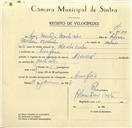 Registo de velocípede de marca Nacional, com o nº 9600, em nome de Luís Martins Moutinho, morador em Assafora.