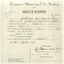 Registo de velocípede de marca Raio, com o nº 5404, em nome de Guilherme José Freire, morador em Asfamil.