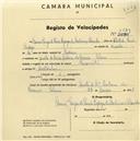 Registo de velocípede com o nº 1529, em nome de Maria Luísa de Paiva Raposo de Medeiros e Almeida, moradora em Quinta de Nossa Senhora do Rosário, Colares.