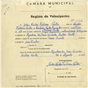 Registo de velocípede de marca Meca Dural, com o nº 3198, em nome de Júlio Carlos Fabeiro Portas, morador em Azenhas do Mar.