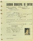 Registo de matricula de velocipedista em nome de José Travassos, morador em Queluz, com o nº de inscrição 1707.