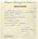 Registo de velocípede com o nº 5355, em nome de José do Carmo Lemos, morador em Colares.