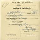 Registo de velocípede de marca Olympique, com o nº 1739, em nome de José Miguel Rodrigues, morador em Vila Verde.